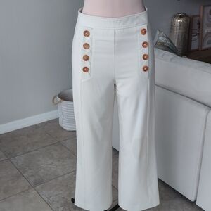 DKNY Cream Wide Leg Pants with Button Accents